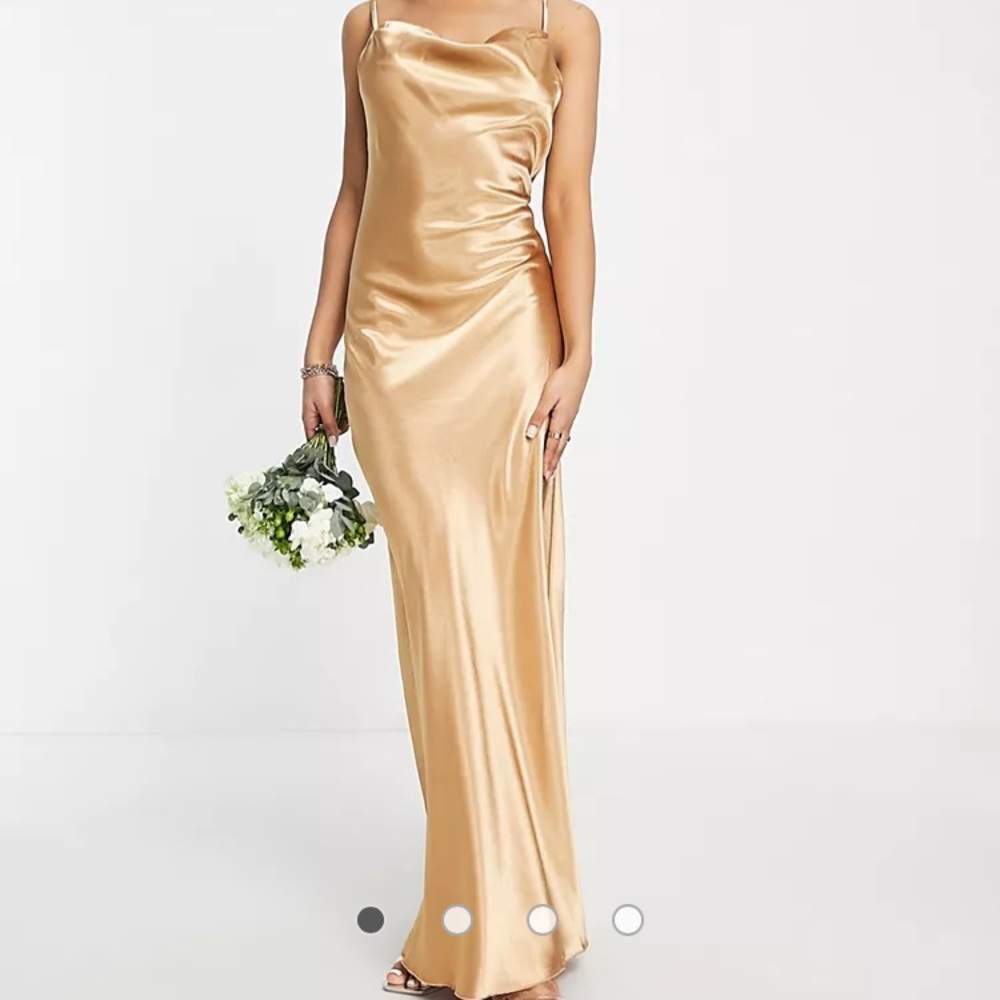 Lulus golden satin crowl neck bridesmaid dress